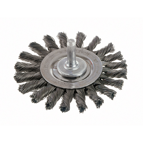 Knot Wire Wheel Brushes - Standard Twist Knot with 1/4" Shank, 4" Dia., 0.014" Fill, Steel SPOC Demo