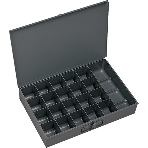 Compartment Scoop Boxes, Steel, 21 Slots, 18" W x 12" D x 3" H, Grey SPOC Demo