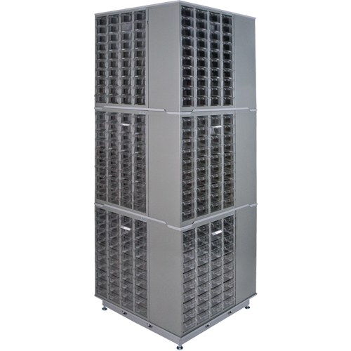 Heavy-Duty Industrial Carousel Drawer Cabinet, Steel, 480 Drawers, 27" W x 27" D x 80" H, Grey SPOC Demo