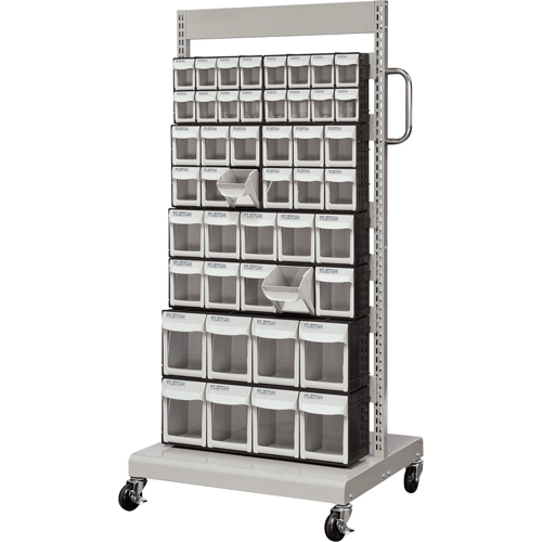 Mobile Tilt Bin Rack, Single-sided, 46 bins, 26-1/4" W x 22" D x 57-1/2" H SPOC Demo