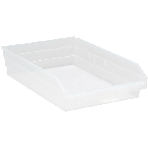 Shelf Bins, 11-1/8" W x 4" H x 17-7/8" D, Clear, 40 lbs. Capacity SPOC Demo