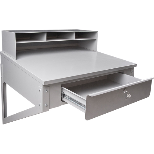 Wall-Mounted Shop Desk, 34-1/2" W x 28" D x 31" H, Grey SPOC Demo