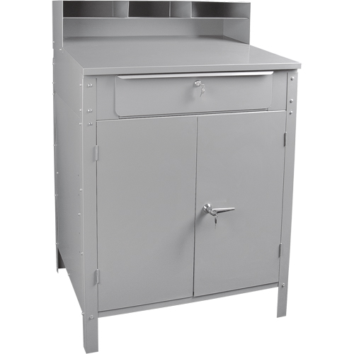 Cabinet Style Shop Desk, 34-1/2" W x 30" D x 53" H, Grey SPOC Demo