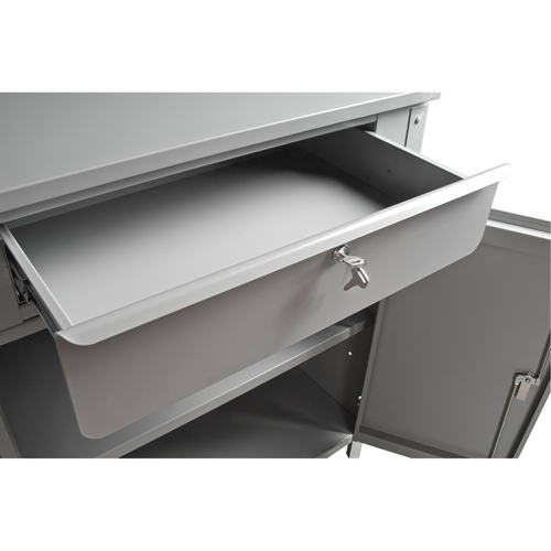 Cabinet Style Shop Desk, 34-1/2" W x 30" D x 53" H, Grey SPOC Demo