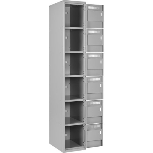 Clean Line Lockerettes, 6 -tier, Bank of 4, 48" x 18" x 72", Steel, Grey, Rivet (Assembled) SPOC Demo