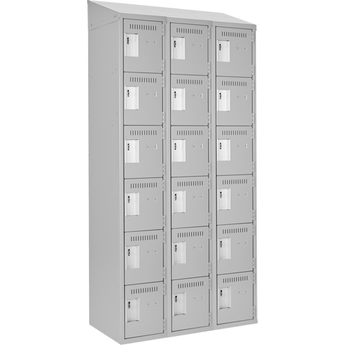 Clean Line Lockerette , 6 -tier, Bank of 3, 36" x 18" x 78", Steel, Grey, Rivet (Assembled) SPOC Demo