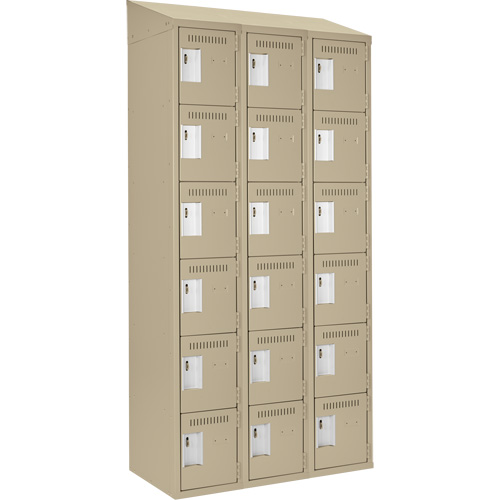 Clean Line Lockerette, 6 -tier, Bank of 3, 36" x 18" x 78", Steel, Beige, Rivet (Assembled) SPOC Demo