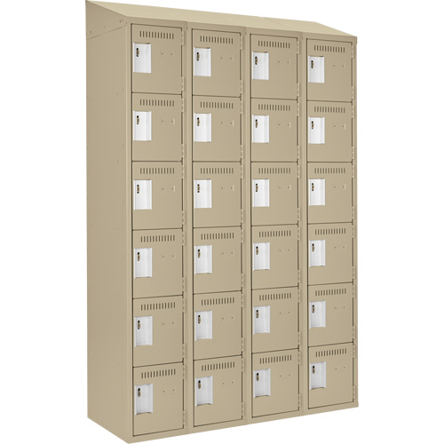 Clean Line Lockerette, 6 -tier, Bank of 4, 48" x 18" x 78", Steel, Beige, Rivet (Assembled) SPOC Demo