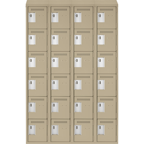Clean Line Lockerette, 6 -tier, Bank of 4, 48" x 18" x 78", Steel, Beige, Rivet (Assembled) SPOC Demo