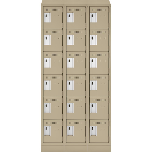 Clean Line Lockerette , 6 -tier, Bank of 3, 36" x 18" x 82", Steel, Beige, Rivet (Assembled) SPOC Demo