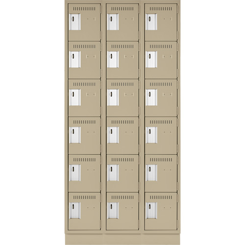 Clean Line Lockerette, 6 -tier, Bank of 3, 36" x 18" x 76", Steel, Beige, Rivet (Assembled) SPOC Demo