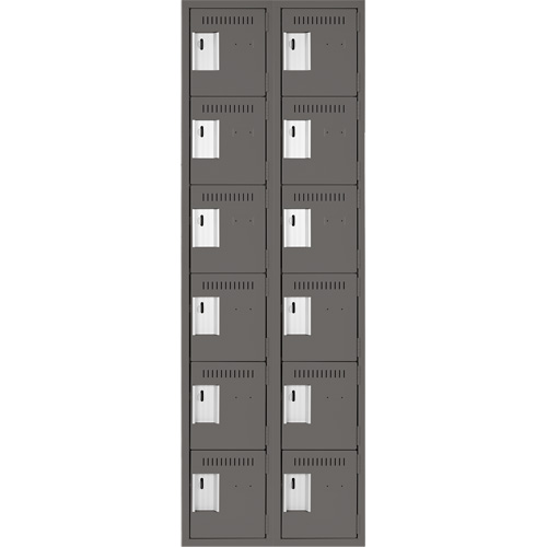 Clean Line Lockerette, 6 -tier, Bank of 2, 24" x 18" x 72", Steel, Charcoal, Rivet (Assembled) SPOC Demo