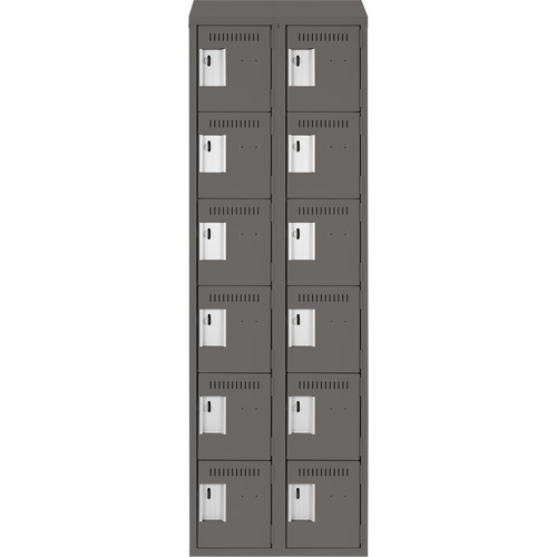 Clean Line Lockerette, 6 -tier, Bank of 2, 24" x 18" x 78", Steel, Charcoal, Rivet (Assembled) SPOC Demo