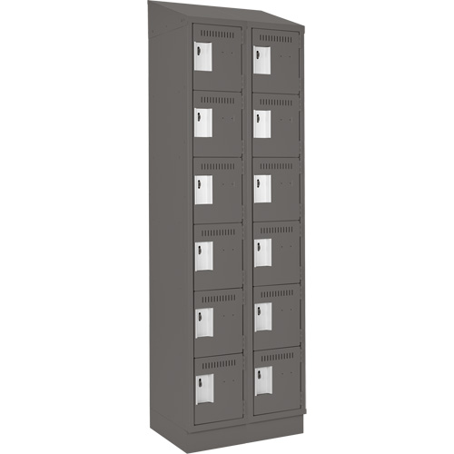 Clean Line Lockerette, 6 -tier, Bank of 2, 24" x 18" x 82", Steel, Charcoal, Rivet (Assembled) SPOC Demo