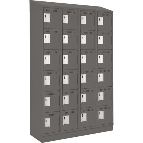 Clean Line Lockerette, 6 -tier, Bank of 4, 48" x 18" x 82", Steel, Charcoal, Rivet (Assembled) SPOC Demo