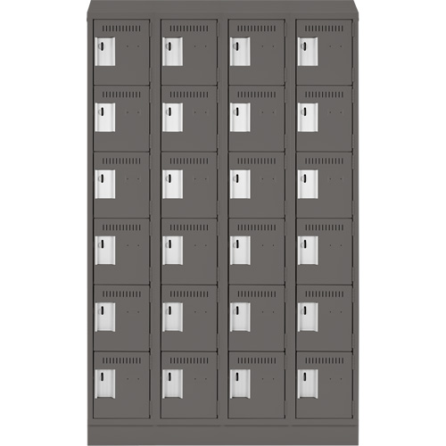 Clean Line Lockerette, 6 -tier, Bank of 4, 48" x 18" x 82", Steel, Charcoal, Rivet (Assembled) SPOC Demo