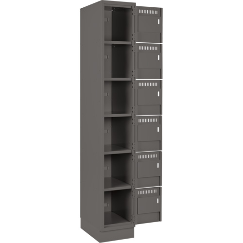 Clean Line Lockerette, 6 -tier, Bank of 4, 48" x 18" x 76", Steel, Charcoal, Rivet (Assembled) SPOC Demo