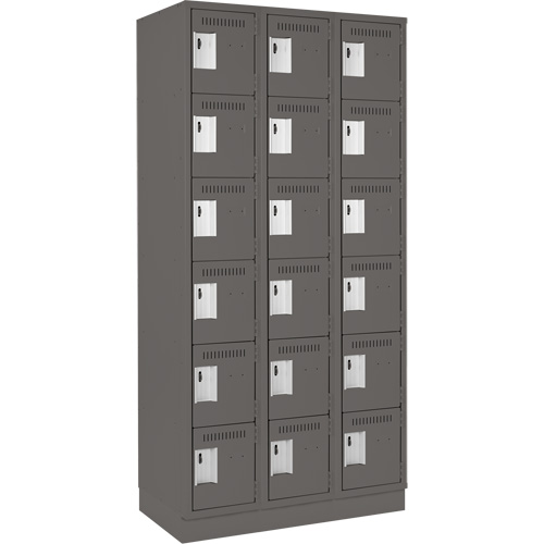 Clean Line Lockerette, 6 -tier, Bank of 3, 36" x 18" x 76", Steel, Charcoal, Rivet (Assembled) SPOC Demo