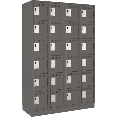 Clean Line Lockerette, 6 -tier, Bank of 4, 48" x 18" x 76", Steel, Charcoal, Rivet (Assembled) SPOC Demo