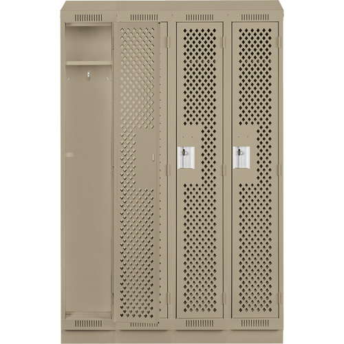 Clean Line Lockers, Bank of 4, 48" x 18" x 82", Steel, Grey, Rivet (Assembled), Perforated SPOC Demo