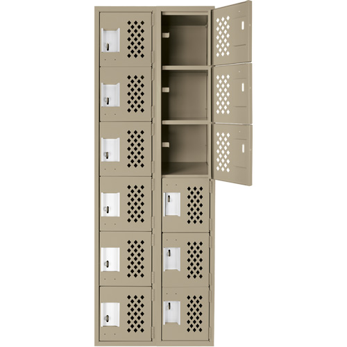 Assembled Lockerettes Clean Line Perforated Economy Lockers, 6 -tier, Bank of 2, 18" x 72" x 12", Steel SPOC Demo