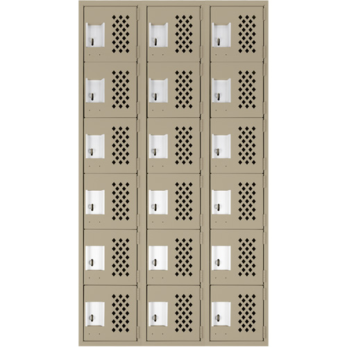 Assembled Lockerettes Clean Line Perforated Economy Lockers, 6 -tier, Bank of 3, 18" x 72" x 12", Steel SPOC Demo