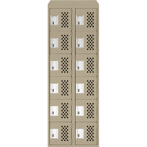 Assembled Lockerettes Clean Line Perforated Economy Lockers, 6 -tier, Bank of 2, 18" x 72" x 12", Steel SPOC Demo