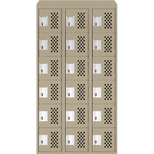 Assembled Lockerettes Clean Line Perforated Economy Lockers, 6 -tier, Bank of 3, 18" x 72" x 12", Steel SPOC Demo