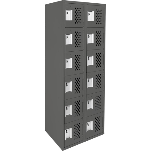 Assembled Lockerettes Clean Line Perforated Economy Lockers, 6 -tier, Bank of 2, 18" x 72" x 12", Steel SPOC Demo