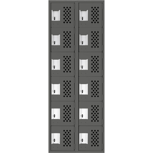 Assembled Lockerettes Clean Line Perforated Economy Lockers, 6 -tier, Bank of 2, 18" x 72" x 12", Steel SPOC Demo