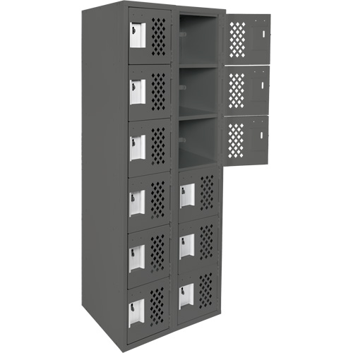Assembled Lockerettes Clean Line Perforated Economy Lockers, 6 -tier, Bank of 2, 18" x 72" x 12", Steel SPOC Demo