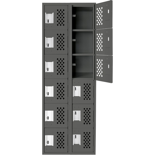 Assembled Lockerettes Clean Line Perforated Economy Lockers, 6 -tier, Bank of 2, 18" x 72" x 12", Steel SPOC Demo