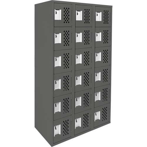 Assembled Lockerettes Clean Line Perforated Economy Lockers, 6 -tier, Bank of 3, 18" x 72" x 12", Steel SPOC Demo
