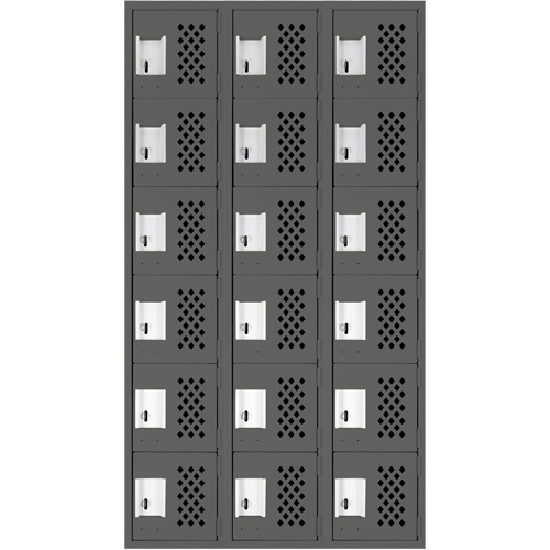 Assembled Lockerettes Clean Line Perforated Economy Lockers, 6 -tier, Bank of 3, 18" x 72" x 12", Steel SPOC Demo