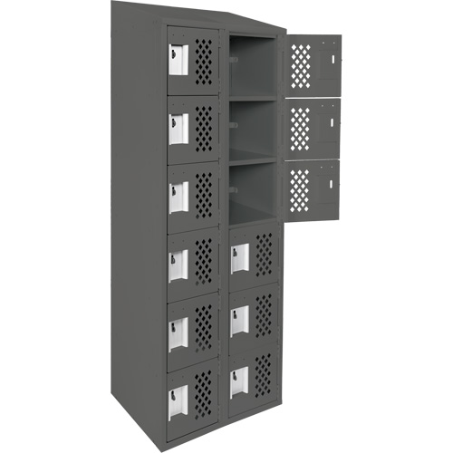 Assembled Lockerettes Clean Line Perforated Economy Lockers, 6 -tier, Bank of 2, 18" x 72" x 12", Steel SPOC Demo