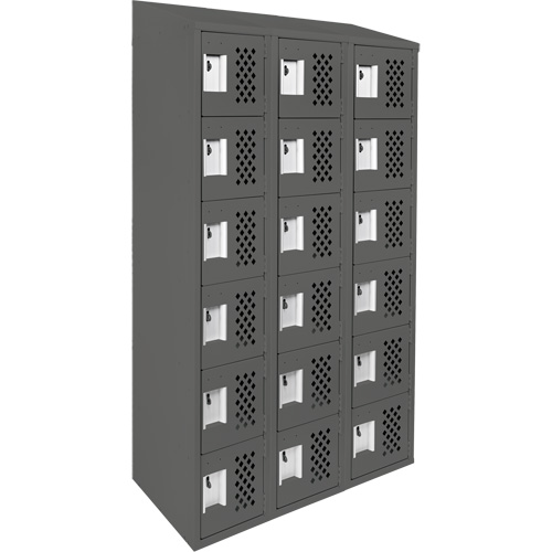 Assembled Lockerettes Clean Line Perforated Economy Lockers, 6 -tier, Bank of 3, 18" x 72" x 12", Steel SPOC Demo
