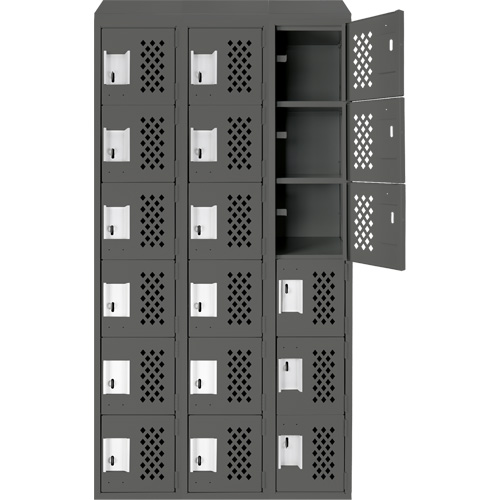 Assembled Lockerettes Clean Line Perforated Economy Lockers, 6 -tier, Bank of 3, 18" x 72" x 12", Steel SPOC Demo