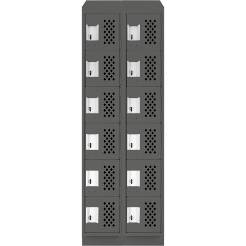 Assembled Lockerettes Clean Line Perforated Economy Lockers, 6 -tier, Bank of 2, 18" x 72" x 12", Steel SPOC Demo