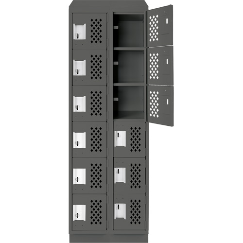 Assembled Lockerettes Clean Line Perforated Economy Lockers, 6 -tier, Bank of 2, 18" x 72" x 12", Steel SPOC Demo