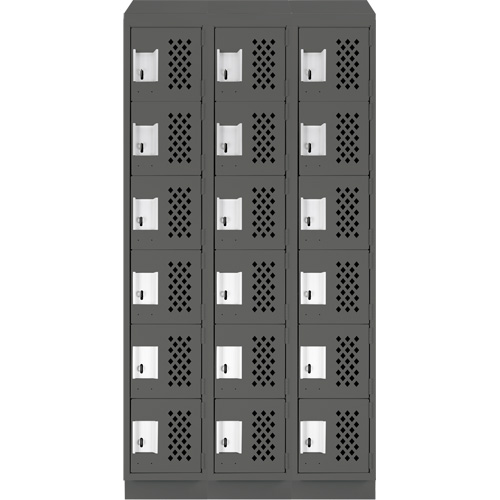 Assembled Lockerettes Clean Line Perforated Economy Lockers, 6 -tier, Bank of 3, 18" x 72" x 12", Steel SPOC Demo