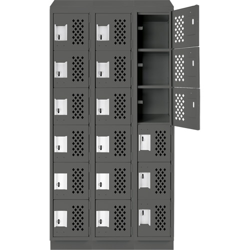 Assembled Lockerettes Clean Line Perforated Economy Lockers, 6 -tier, Bank of 3, 18" x 72" x 12", Steel SPOC Demo