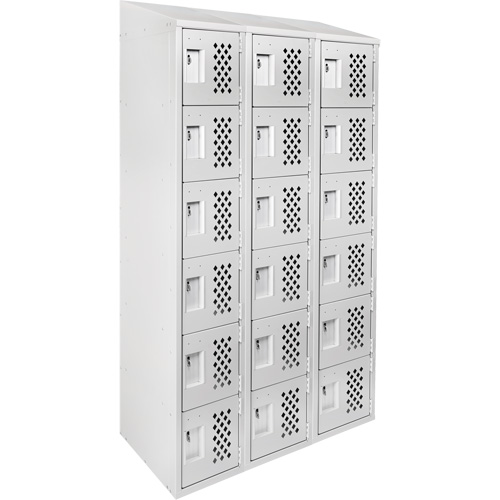 Assembled Lockerettes Clean Line Perforated Economy Lockers, 6 -tier, Bank of 3, 18" x 72" x 12", Steel SPOC Demo