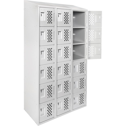 Assembled Lockerettes Clean Line Perforated Economy Lockers, 6 -tier, Bank of 3, 18" x 72" x 12", Steel SPOC Demo