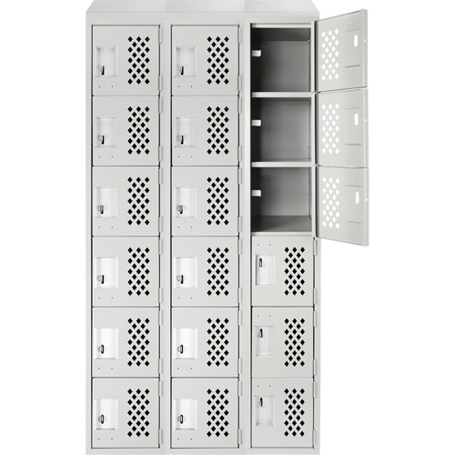 Assembled Lockerettes Clean Line Perforated Economy Lockers, 6 -tier, Bank of 3, 18" x 72" x 12", Steel SPOC Demo