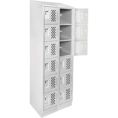 Assembled Lockerettes Clean Line Perforated Economy Lockers, 6 -tier, Bank of 2, 18" x 72" x 12", Steel SPOC Demo