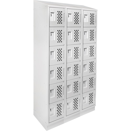 Assembled Lockerettes Clean Line Perforated Economy Lockers, 6 -tier, Bank of 3, 18" x 72" x 12", Steel SPOC Demo