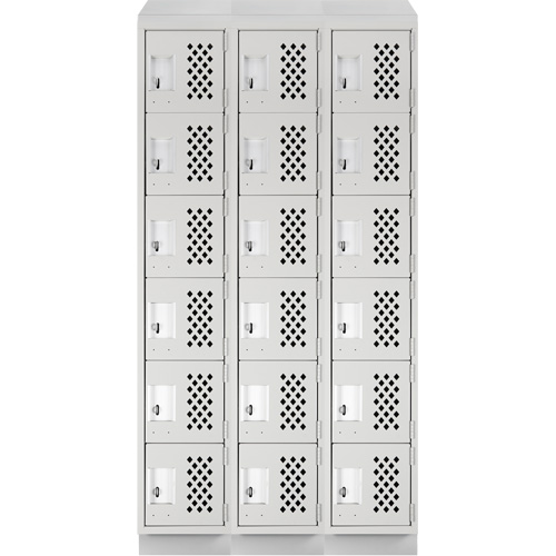 Assembled Lockerettes Clean Line Perforated Economy Lockers, 6 -tier, Bank of 3, 18" x 72" x 12", Steel SPOC Demo