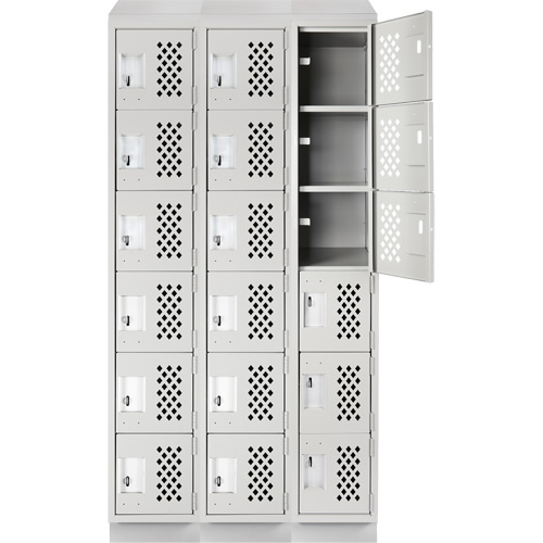Assembled Lockerettes Clean Line Perforated Economy Lockers, 6 -tier, Bank of 3, 18" x 72" x 12", Steel SPOC Demo