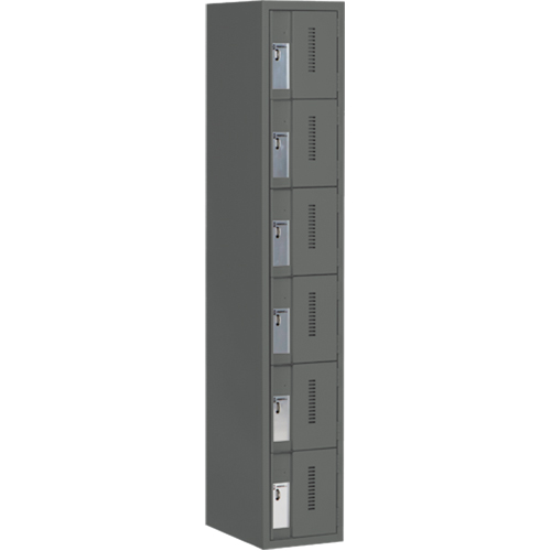 Concorde Heavy-Duty Lockers, 6 -tier, 12" x 18" x 72", Steel, Charcoal, Welded (Assembled) SPOC Demo