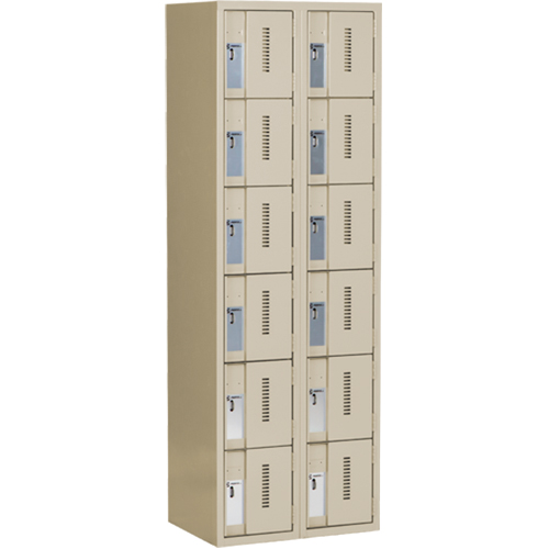 Concorde Heavy-Duty Lockers, 6 -tier, Bank of 2, 24" x 18" x 72", Steel, Beige, Welded (Assembled) SPOC Demo